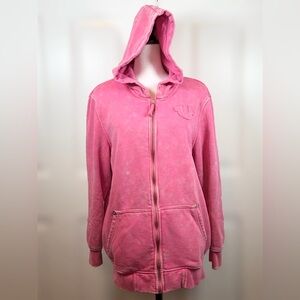 True Religion Pink Zip Hoodie Big Logo Back World Tour Y2K Women’s S